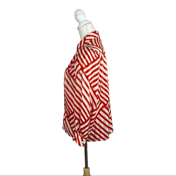 Vintage Evan Picone Petite Red White Mixed Stripe Button Down Satin Blouse - Picture 4 of 9